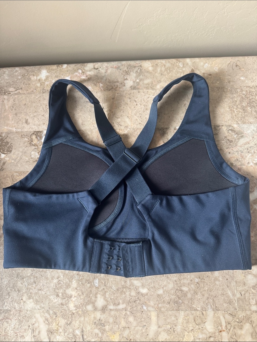 girlfriend collective navy crisscross strap sports bra